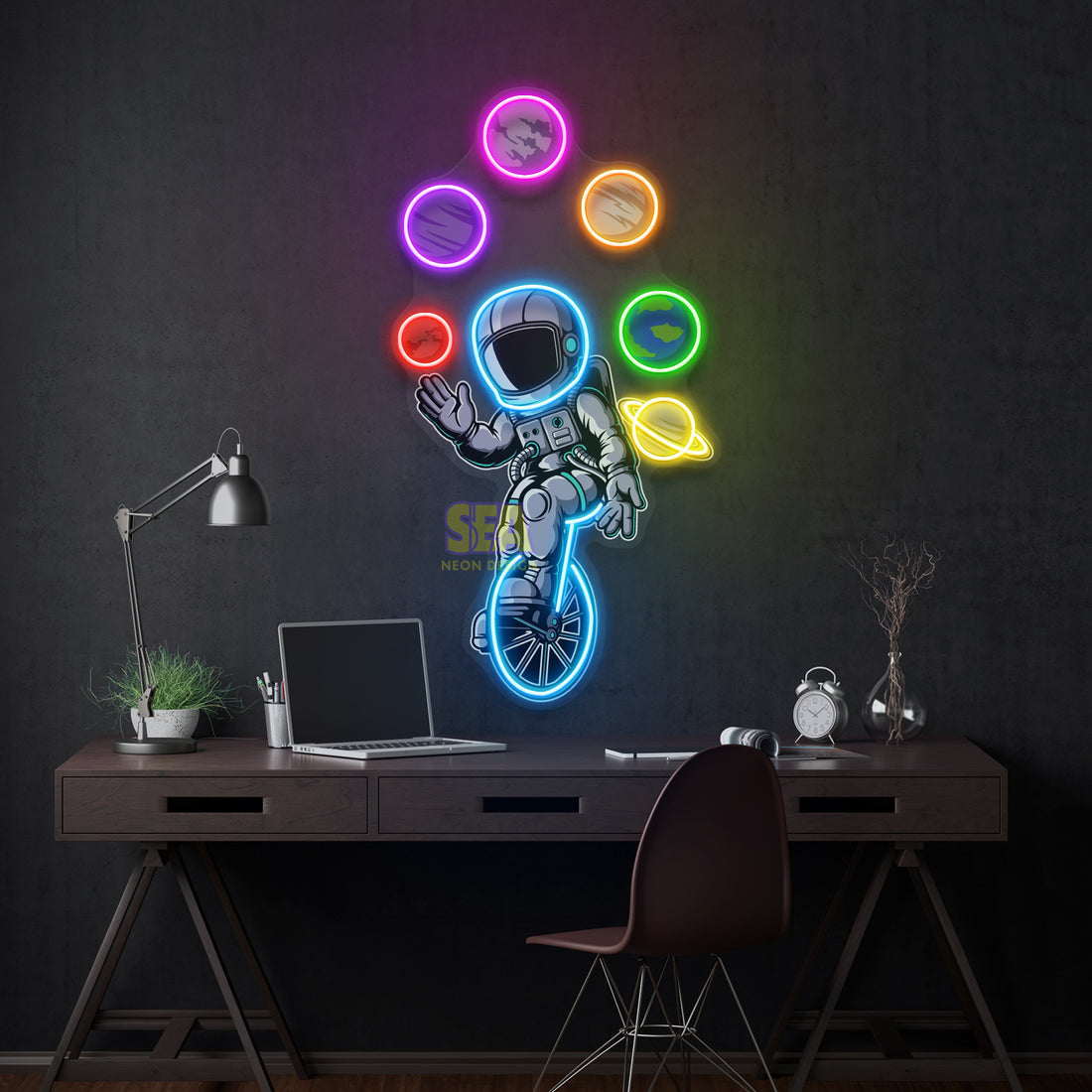 "Astronot Gezegen" Modern Neon Tabela