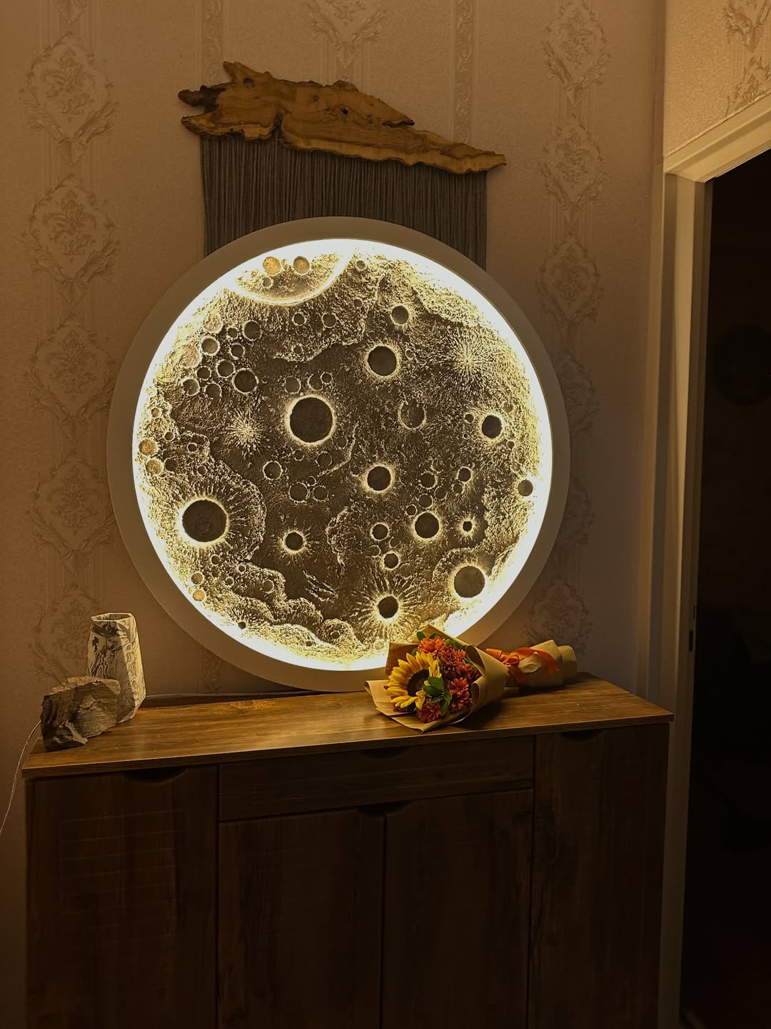 Dolunay Ay Moon Led Işıklı Dekor Duvar Tablo