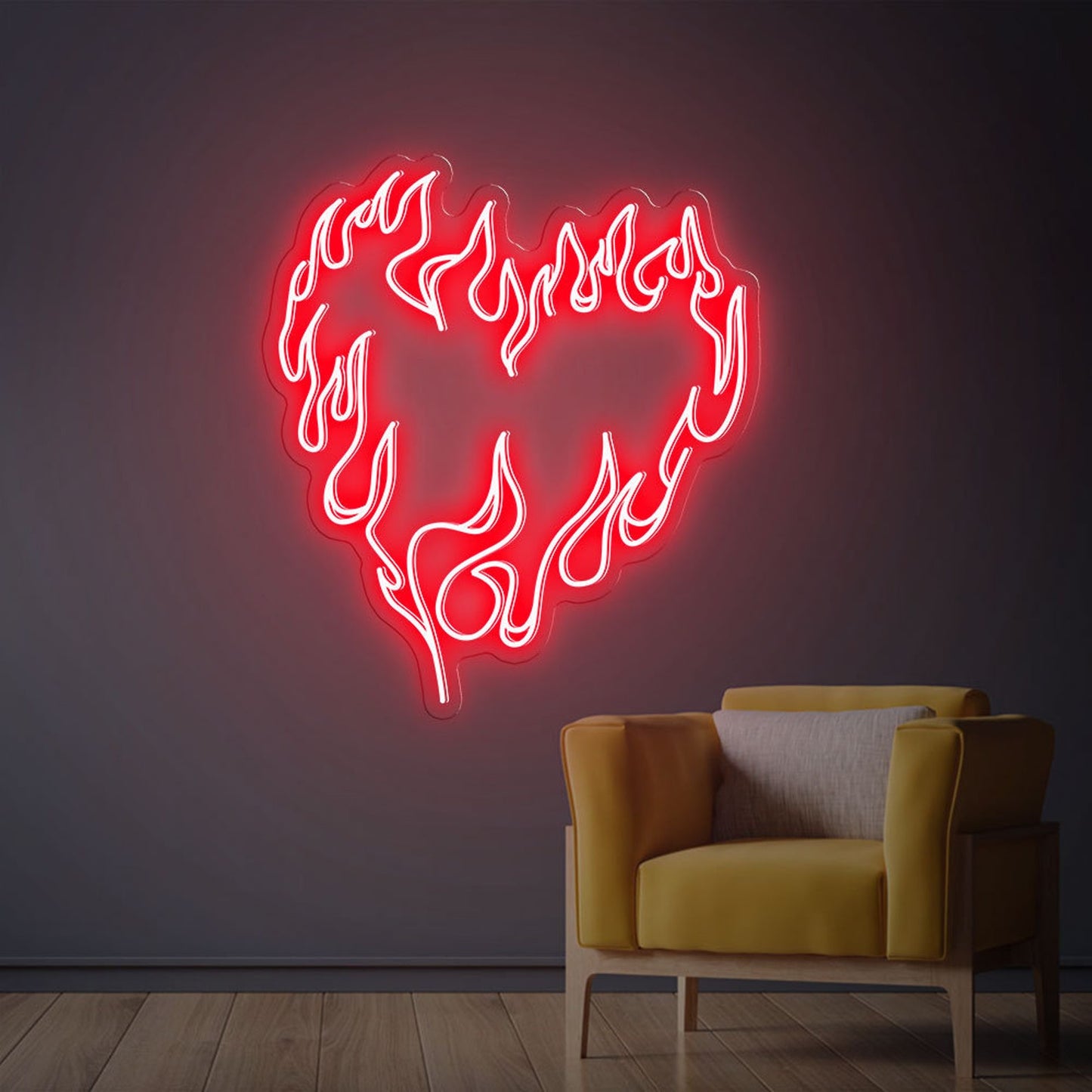 Yanan Kalp Neon Led Dekoratif Tabela