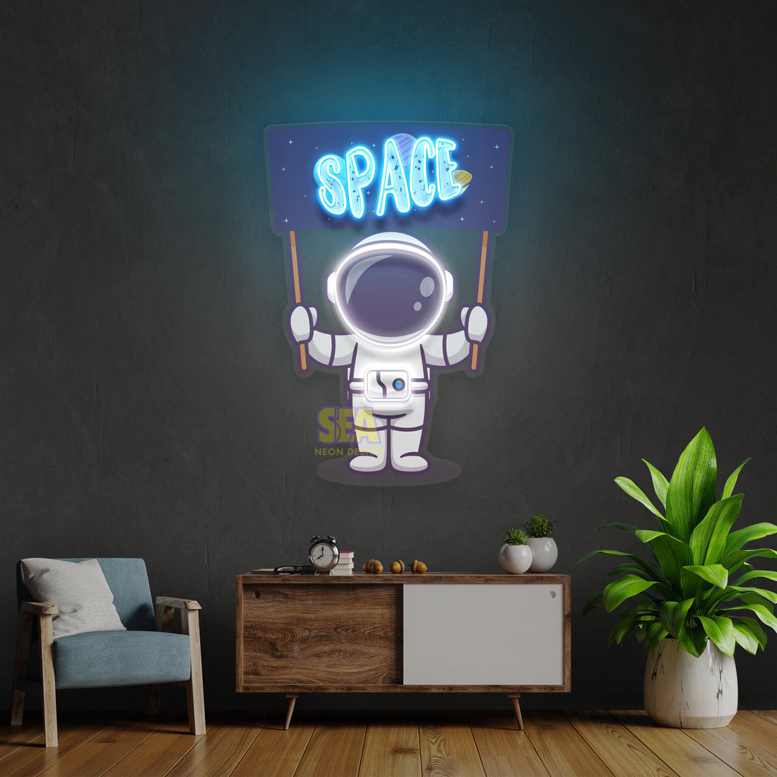 space-uzay-neon-tabela-karanlikta-gorunum