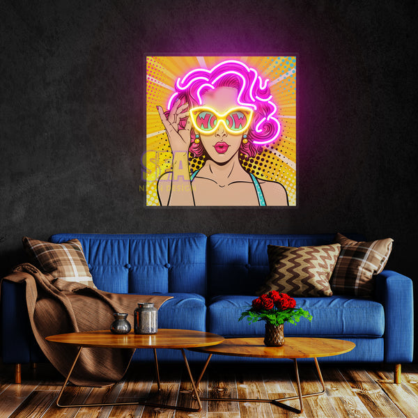 'WOW GÖZLÜKLÜ KADIN' Modern Neon Tabela