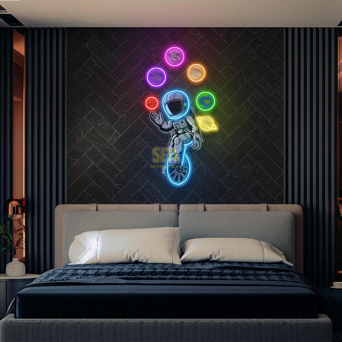 "Astronot Gezegen" Modern Neon Tabela