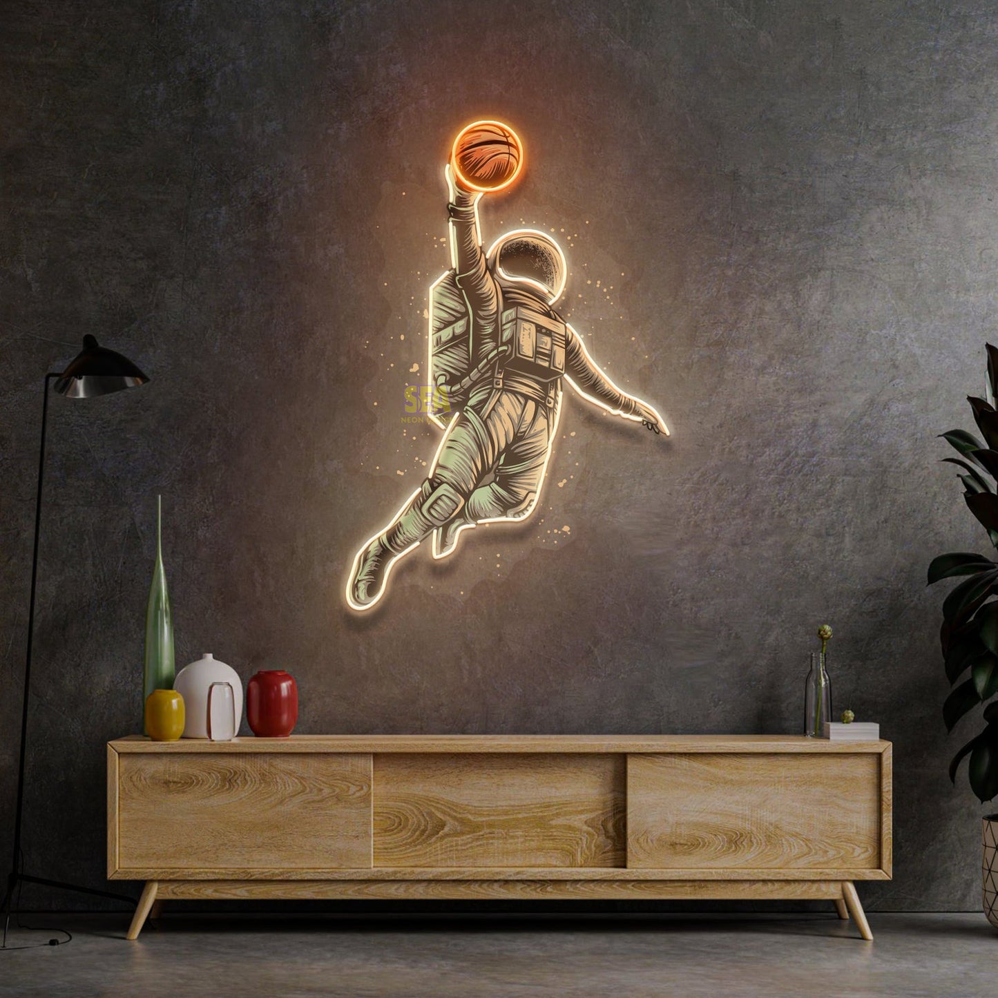 "Basketbol Astronot" Modern Neon Tabela