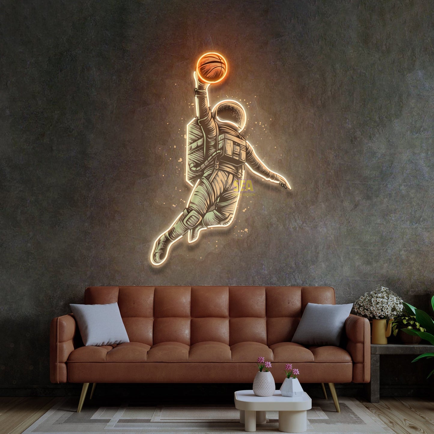 "Basketbol Astronot" Modern Neon Tabela