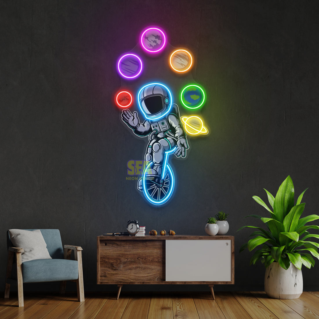 "Astronot Gezegen" Modern Neon Tabela
