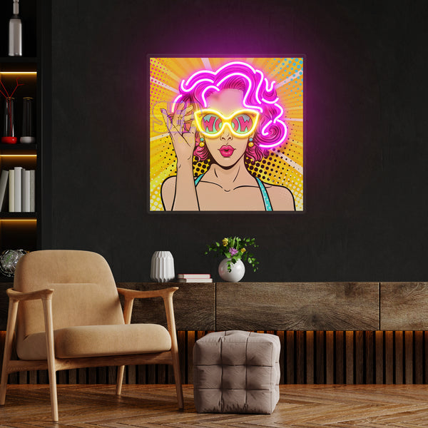 'WOW GÖZLÜKLÜ KADIN' Modern Neon Tabela