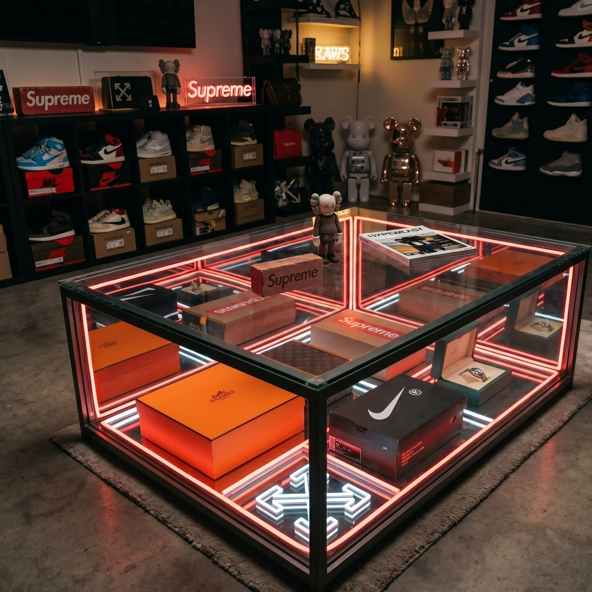 sneaker-sergileme-neon-cam-masa