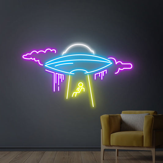 Ufo Ve İnsan Neon Led Dekoratif Tabela