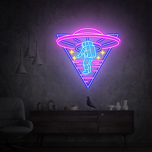 Ufo Ve Astronot Neon Led Dekoratif Tabela