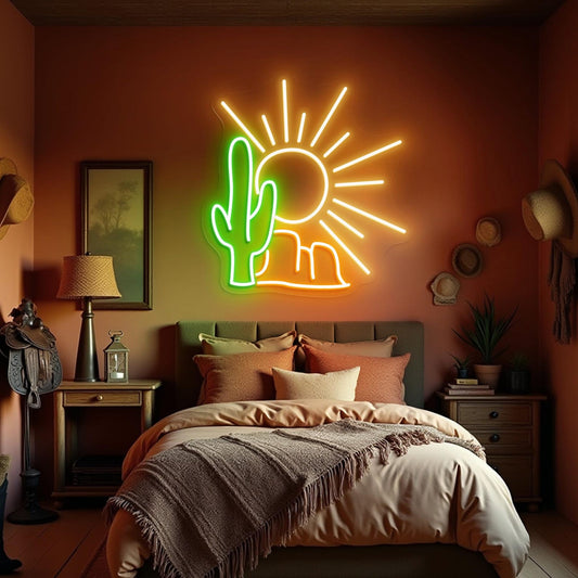 Kaktüs Ve Güneş Neon Led Dekoratif Tabela