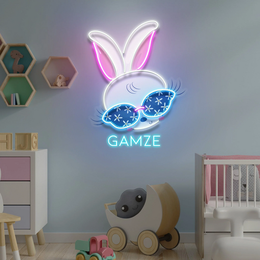 Gözlüklü Tavşan İsime Özel Modern Neon Tabela