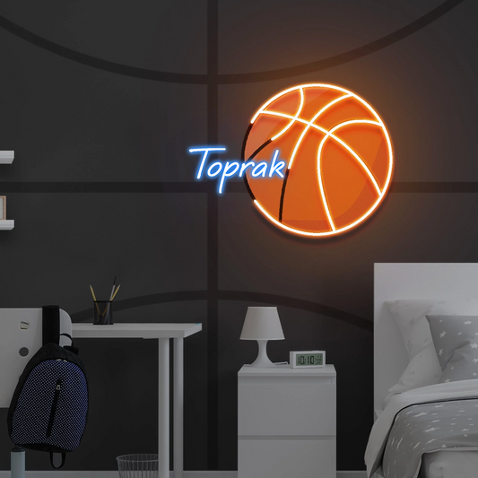 Basketbol Topu İsime Özel Modern Neon Tabela