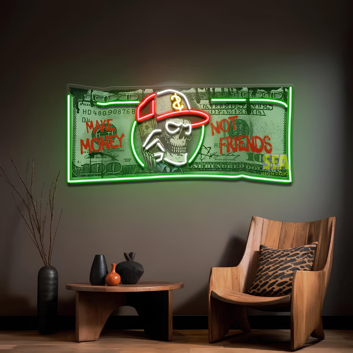 "Dollar Skull" Modern Neon Tabela